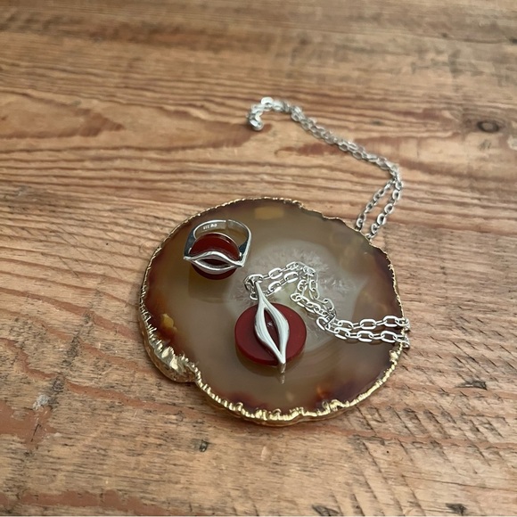 Vintage Jewelry - Vintage .925 Ring & Necklace set w/ Carnelian reminds me of Cartier *marked